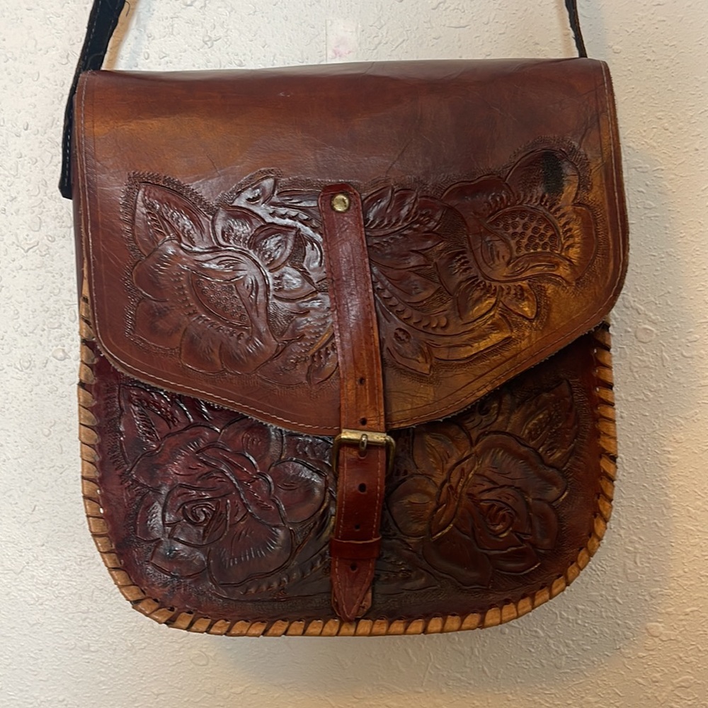 Hand tooled leather bag from Jalisco, Mexico